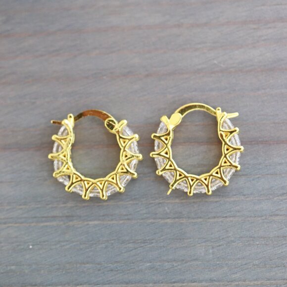 Diamond CZ Triple A Grade Hoop Earrings - Picture 4 of 5